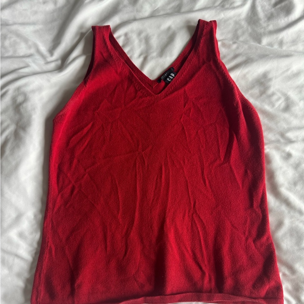 Red V-Neck Sleeveless Top